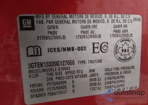 2009 GMC Sierra 1500 Work Truck из США, поврежденный, VIN 3GTEK13309G127660